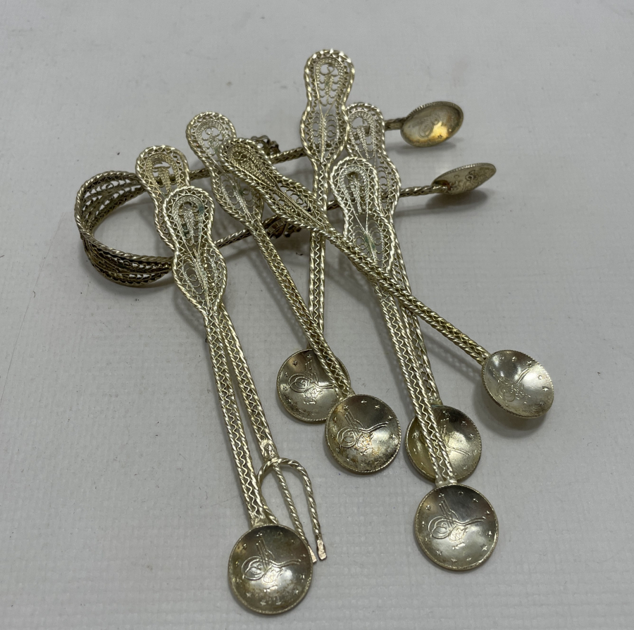 OSMANLI DÖNEMİ GÜMÜŞ KAPLAMA ÇAY TAKIMI