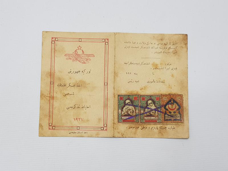 TAYYARE CEMİYETİ TEMALI OSMANLICA ASKERİ MEMUR HÜVİYET CÜZDANI