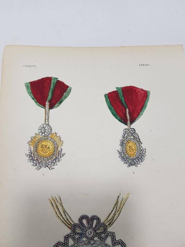 OSMANLI DÖNEMİ SULTAN ABDÜLMECİD VE OSMANLI NİŞANLARI KONULU GRAVÜR