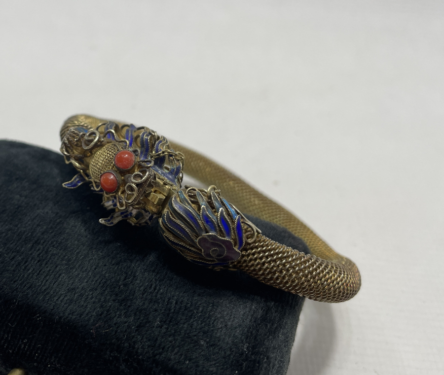 ÜZERİ MİNE İŞÇİLİKLİ ALTIN KAPLAMA  ANTİKA BİLEKLİK