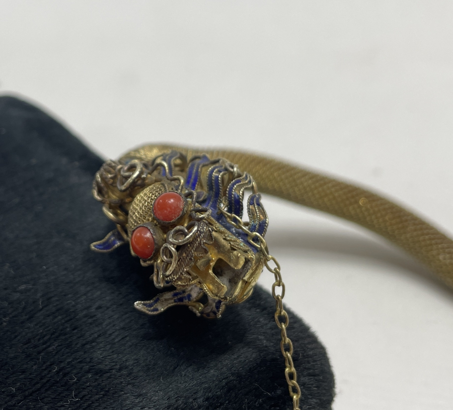 ÜZERİ MİNE İŞÇİLİKLİ ALTIN KAPLAMA  ANTİKA BİLEKLİK