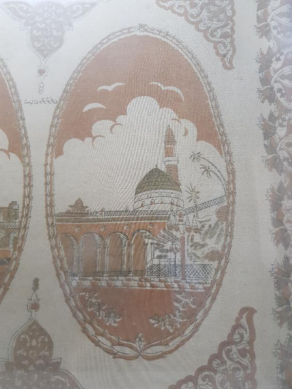 OSMANLI DÖNEMİ KABE VE MESCİDİ NEBEVİ RESİMLİ İPEK PANO