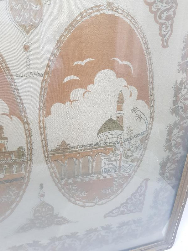 OSMANLI DÖNEMİ KABE VE MESCİDİ NEBEVİ RESİMLİ İPEK PANO