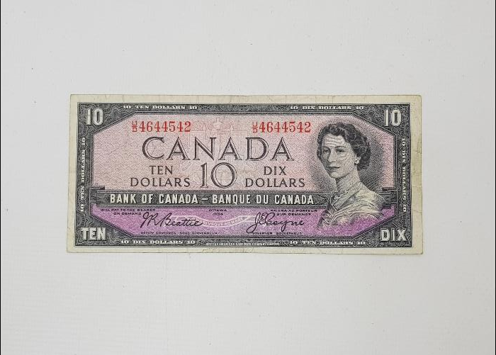 1954 TARİHLİ KRALİÇE ELİZABET RESİMLİ KANADA 10 DOLAR KAĞIT PARA