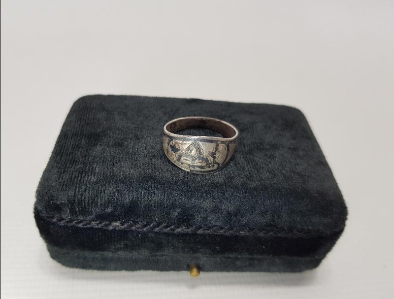 OSMANLI DÖNEMİ CAMİ RESİMLİ SAVATLI GÜMÜŞ YÜZÜK 