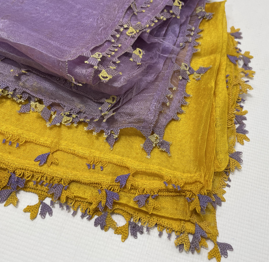 OSMANLI DÖNEMİ İPEK VE İĞNE OYALI GELİN BAŞI KREPLERİ