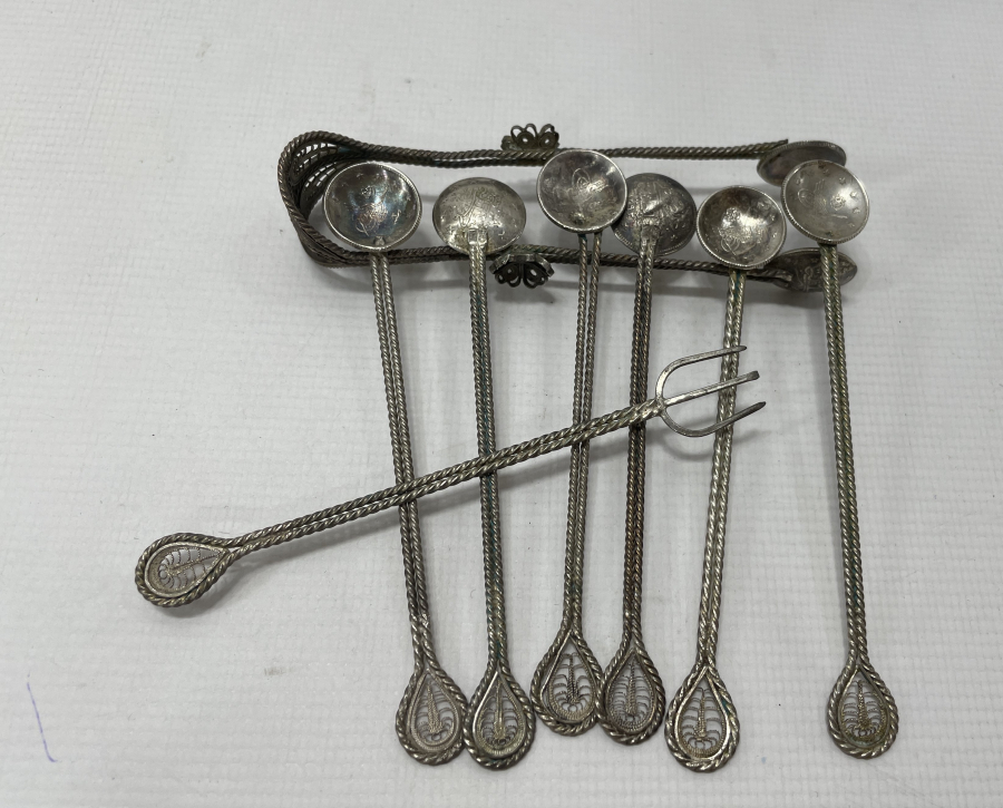 OSMANLI DÖNEMİ TELKARİ İŞÇİLİKLİ GÜMÜŞ ÇAY TAKIMI