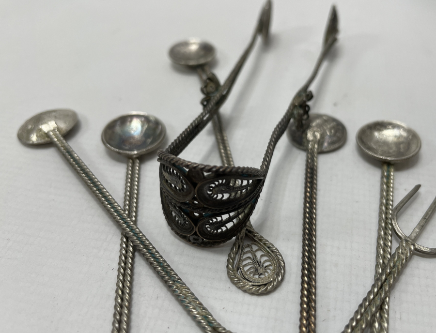 OSMANLI DÖNEMİ TELKARİ İŞÇİLİKLİ GÜMÜŞ ÇAY TAKIMI