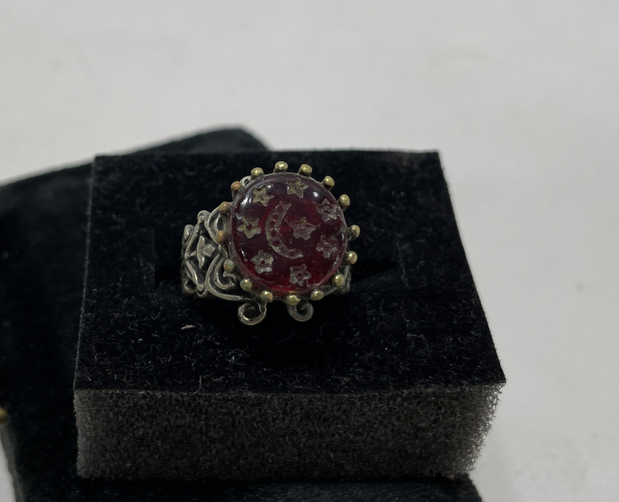 ÜZERİ AY YILDIZLI ÖZEL YAPIM GÜMÜŞ YÜZÜK