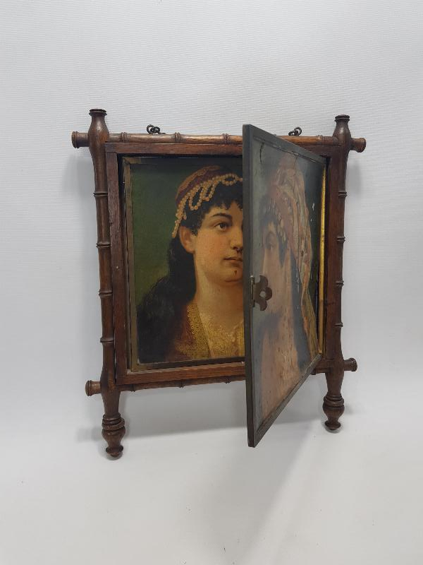 OSMANLI DÖNEMİ KADIN RESİMLERİYLE SÜSLÜ AHŞAP AYNA