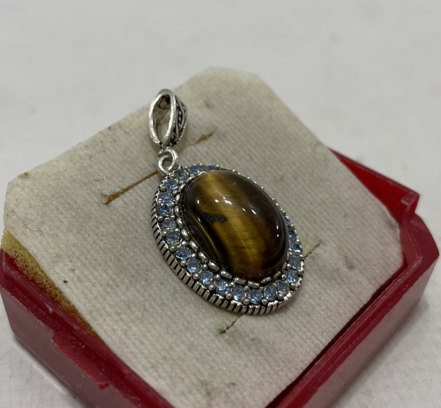 KAPLAN GÖZÜ TAŞLI GÜMÜŞ KOLYE UCU