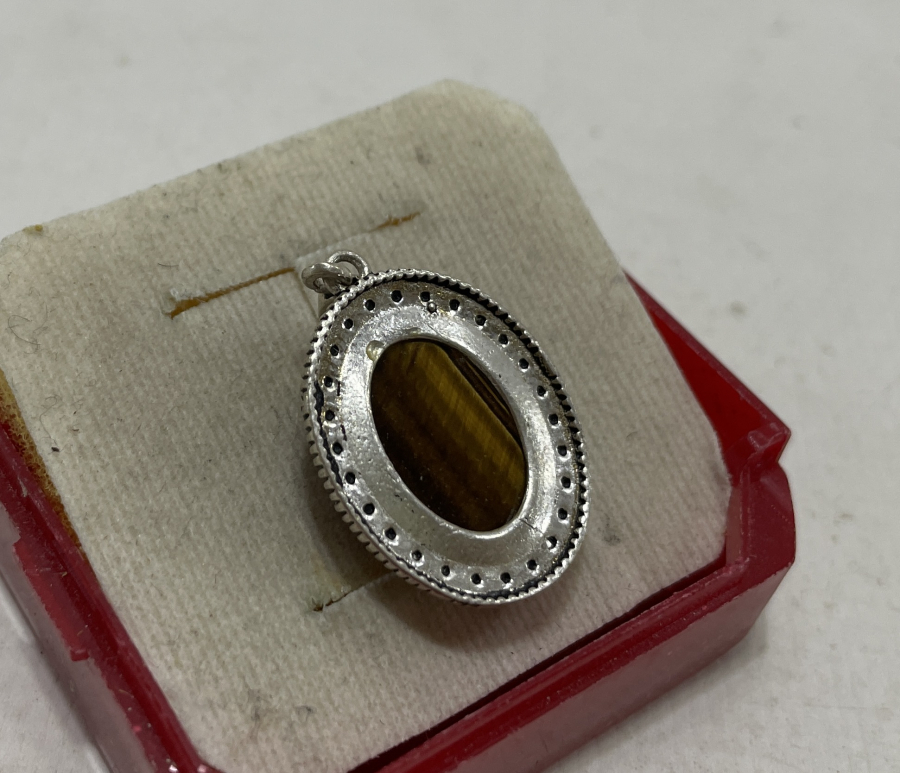 KAPLAN GÖZÜ TAŞLI GÜMÜŞ KOLYE UCU