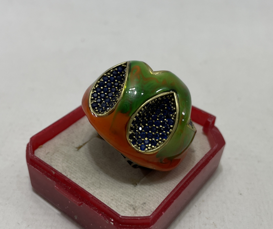 ÜZERİ MİNE İŞÇİLİKLİ ÖZEL YAPIM BÜYÜK BOY YÜZÜK