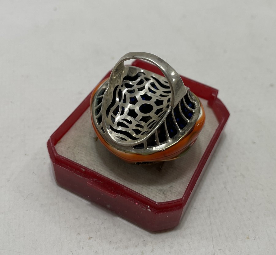 ÜZERİ MİNE İŞÇİLİKLİ ÖZEL YAPIM BÜYÜK BOY YÜZÜK