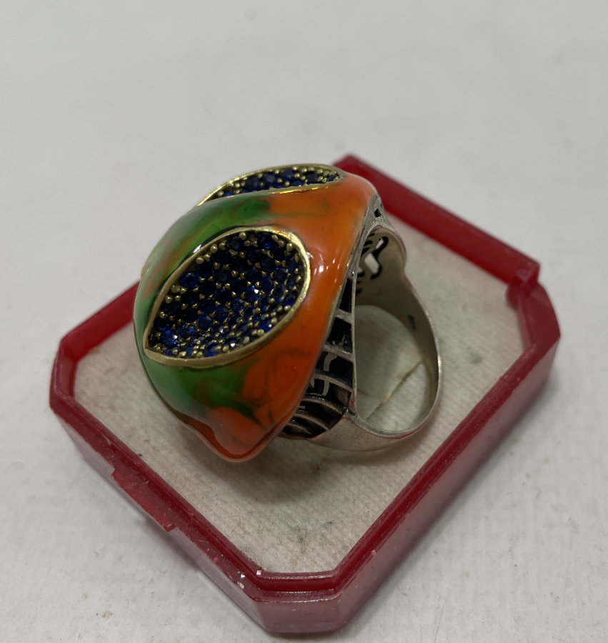 ÜZERİ MİNE İŞÇİLİKLİ ÖZEL YAPIM BÜYÜK BOY YÜZÜK