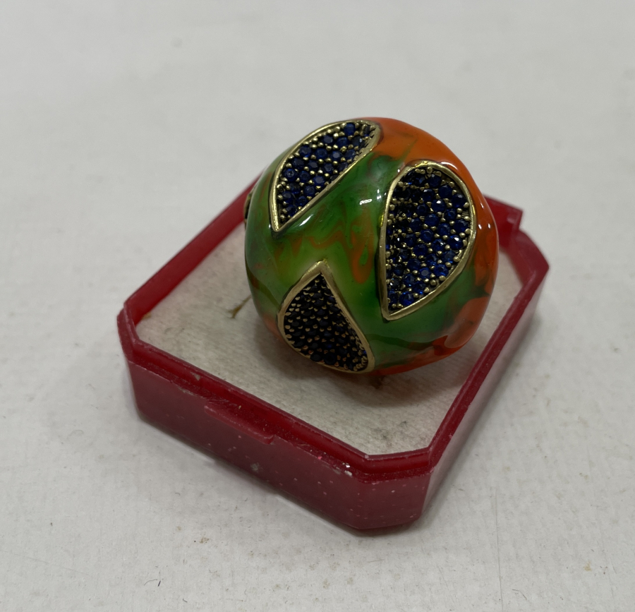 ÜZERİ MİNE İŞÇİLİKLİ ÖZEL YAPIM BÜYÜK BOY YÜZÜK