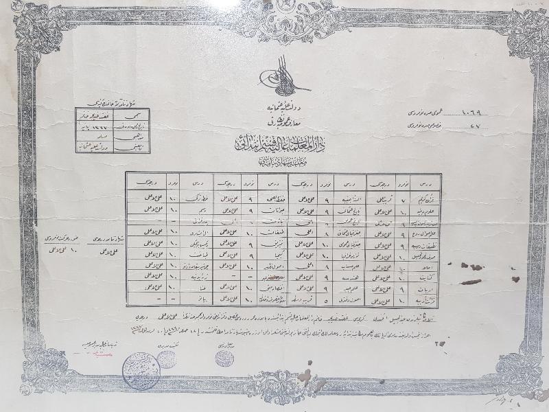 OSMANLI DÖNEMİ BAYAN ÖĞRETMEN DİPLOMASI 