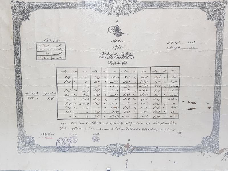 OSMANLI DÖNEMİ BAYAN ÖĞRETMEN DİPLOMASI 