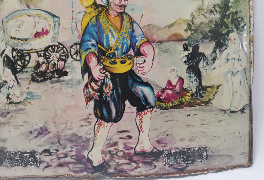 OSMANLI DÖNEMİ TENEKEDEN MAMUL ŞERBETÇİ GÖRSELLİ REKLAM PANOSU