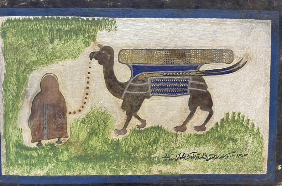 HAZRETİ ALİ'NİN KENDİ CENAZESİNİ TAŞIMASI KONULU ÇOK NADİR EL BOYAMA TEKKE İŞİ PANO