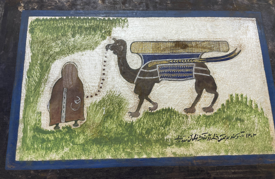 HAZRETİ ALİ'NİN KENDİ CENAZESİNİ TAŞIMASI KONULU ÇOK NADİR EL BOYAMA TEKKE İŞİ PANO