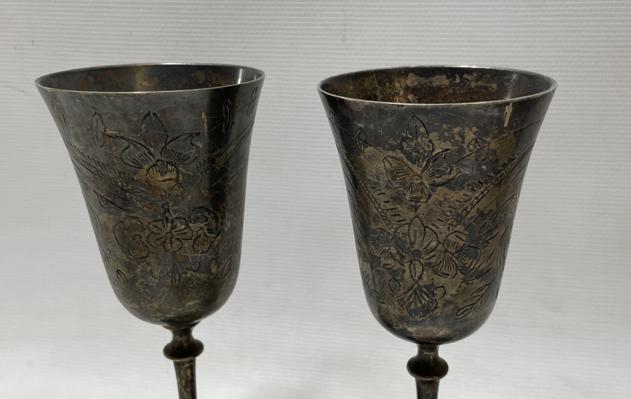 ÜZERİ KALEM İŞÇİLİKLİ GÜMÜŞ KAPLAMA ÇİFT KADEH