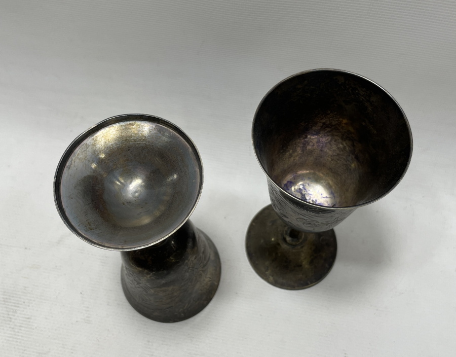 ÜZERİ KALEM İŞÇİLİKLİ GÜMÜŞ KAPLAMA ÇİFT KADEH