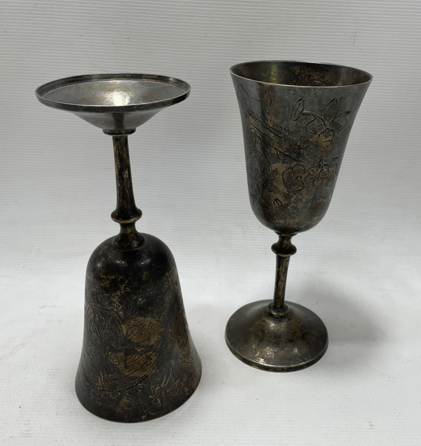 ÜZERİ KALEM İŞÇİLİKLİ GÜMÜŞ KAPLAMA ÇİFT KADEH