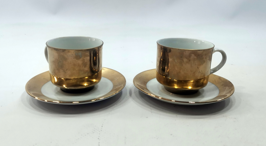 ÜZERİ ALTIN KAPLAMA ANTİKA BAVARİA ÇİFT KAHVE DİNCANI