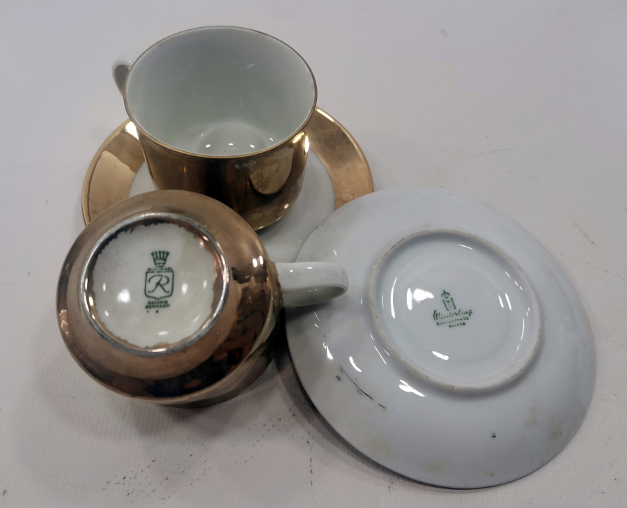 ÜZERİ ALTIN KAPLAMA ANTİKA BAVARİA ÇİFT KAHVE DİNCANI