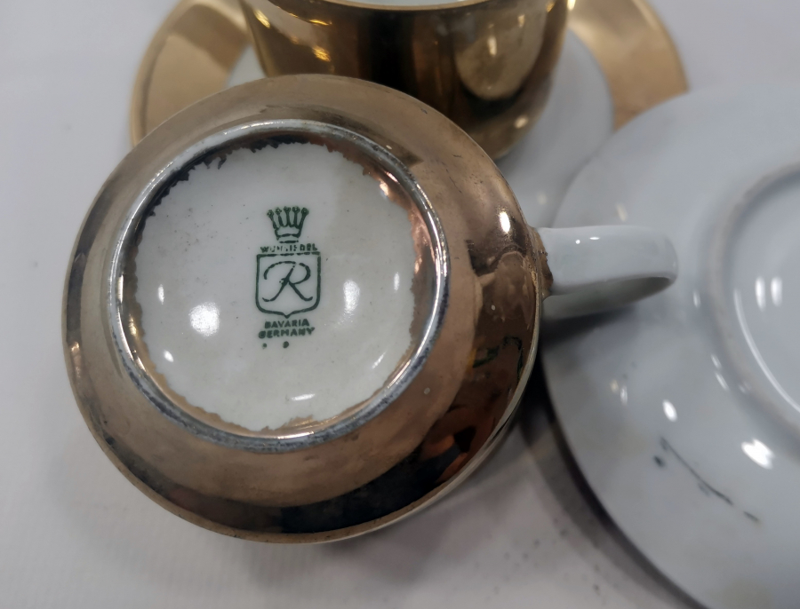 ÜZERİ ALTIN KAPLAMA ANTİKA BAVARİA ÇİFT KAHVE DİNCANI