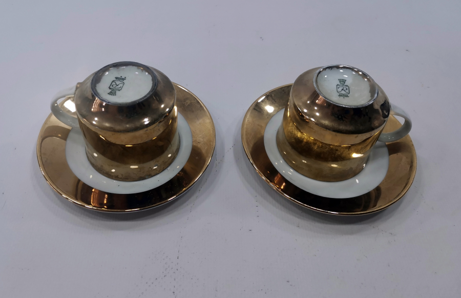 ÜZERİ ALTIN KAPLAMA ANTİKA BAVARİA ÇİFT KAHVE DİNCANI