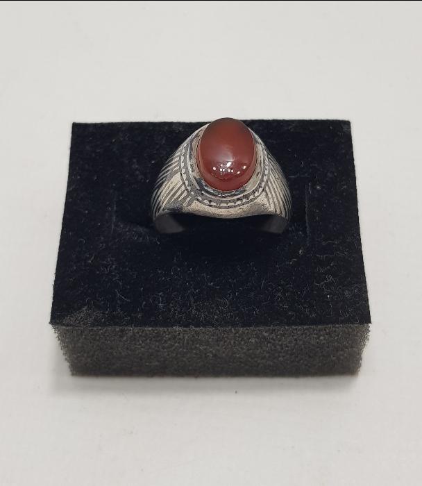 OSMANLI DÖNEMİ AKİK TAŞLI SAVATLI GÜMÜŞ ERKEK YÜZÜK 