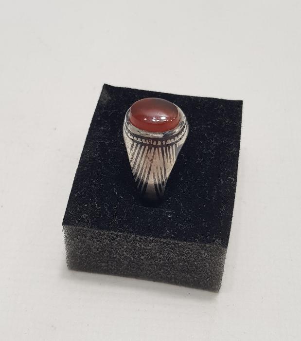 OSMANLI DÖNEMİ AKİK TAŞLI SAVATLI GÜMÜŞ ERKEK YÜZÜK 