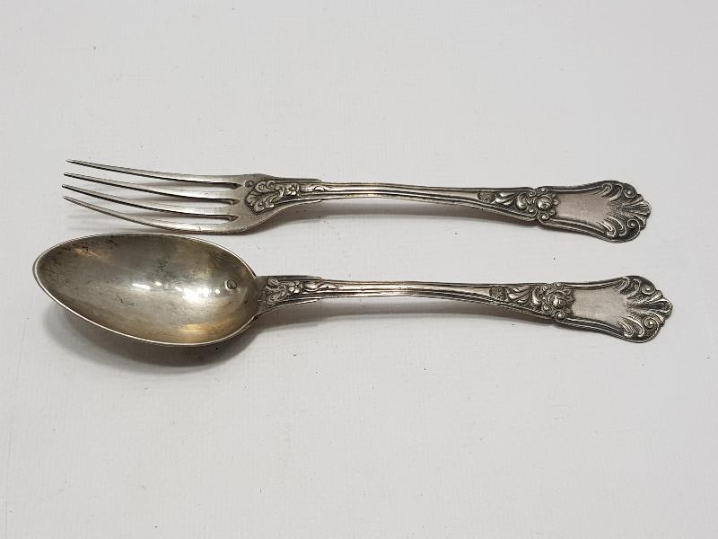 OSMANLI TUĞRALI SAH DAMGALI VE ÇEŞNİLİ GÜMÜŞ ÇATAL KAŞIK