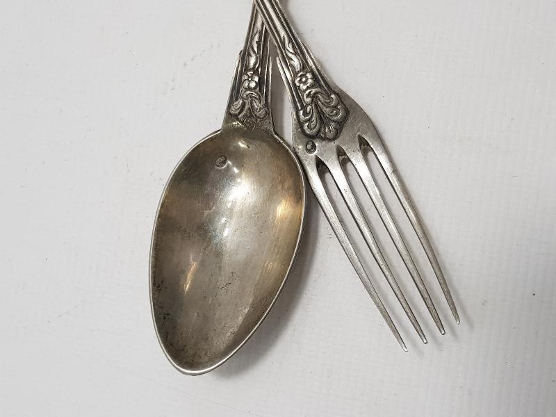 OSMANLI TUĞRALI SAH DAMGALI VE ÇEŞNİLİ GÜMÜŞ ÇATAL KAŞIK