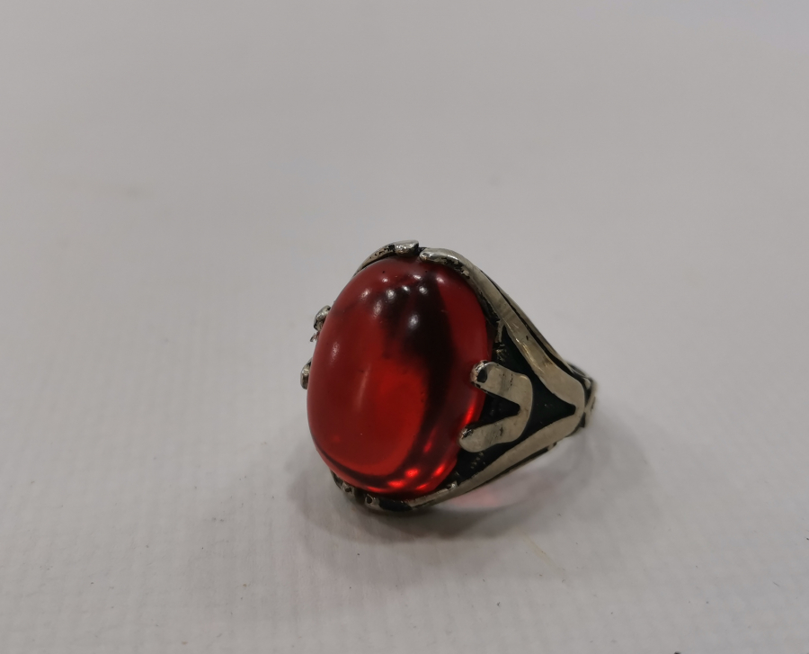 KEHRİBAR TAŞLI ÖZEL YAPIM GÜMÜŞ YÜZÜK