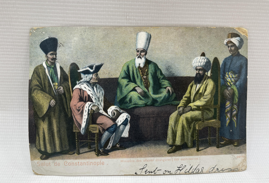 YENİÇERİ AĞASININ YABANCI ERKANI KABULU KONULU OSMANLI DÖNEMİ KARTPOSTAL