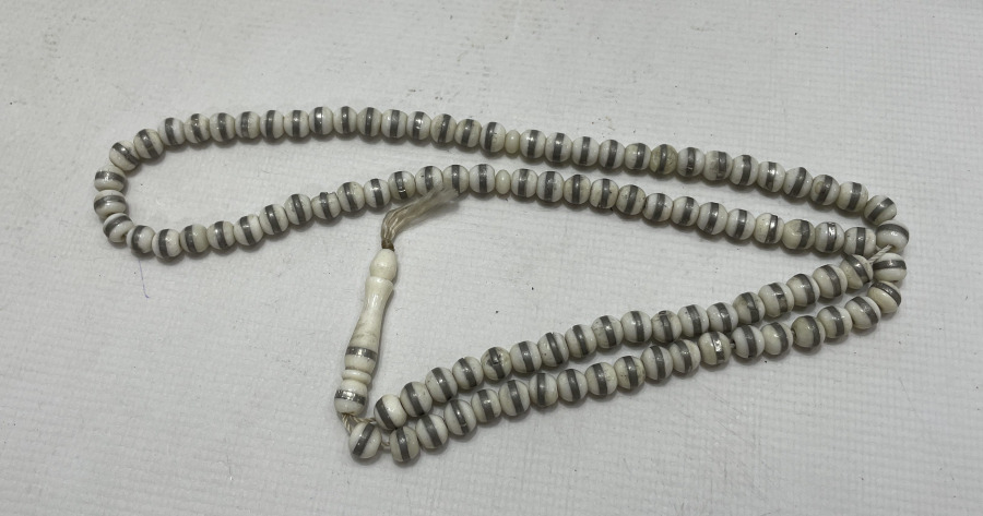 KEMİK ÜZERİ GÜMÜŞ ÇAKMA İŞÇİLİKLİ NAMAZ TESBİHİ