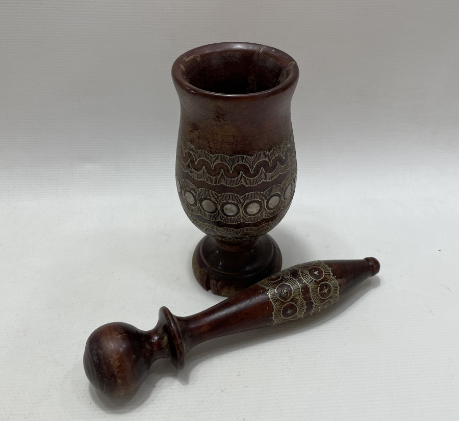 OSMANLI DÖNEMİ AFYON İŞİ GÜMÜŞ ÇAKMA İŞÇİLİKLİ AHŞAP DİBEK