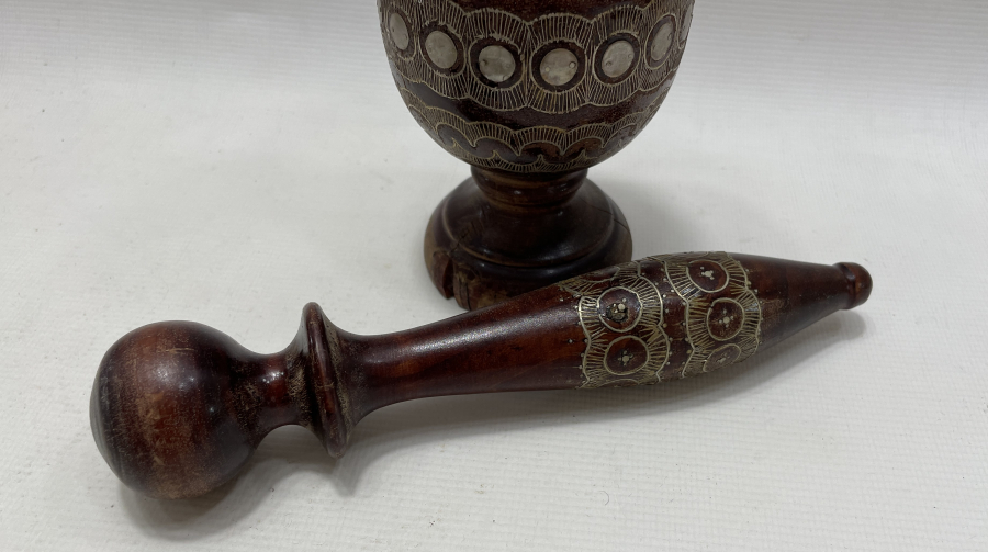 OSMANLI DÖNEMİ AFYON İŞİ GÜMÜŞ ÇAKMA İŞÇİLİKLİ AHŞAP DİBEK