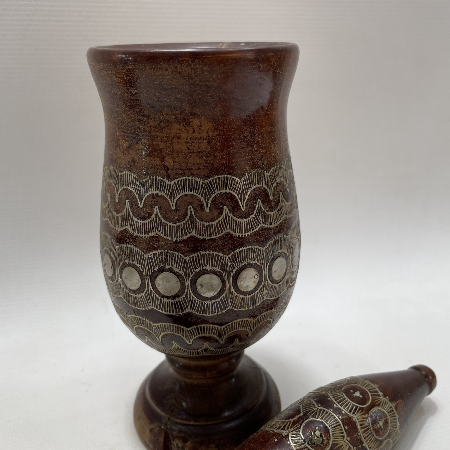 OSMANLI DÖNEMİ AFYON İŞİ GÜMÜŞ ÇAKMA İŞÇİLİKLİ AHŞAP DİBEK