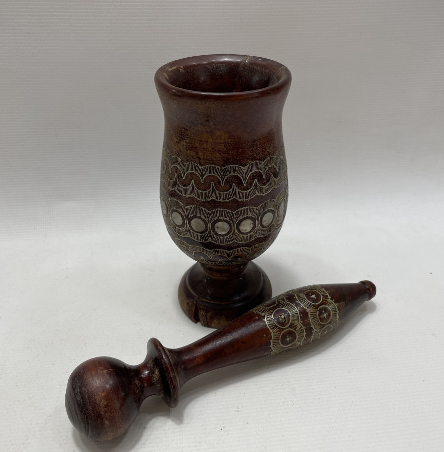 OSMANLI DÖNEMİ AFYON İŞİ GÜMÜŞ ÇAKMA İŞÇİLİKLİ AHŞAP DİBEK