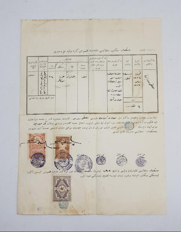 OSMANLI DÖNEMİ ÜSKÜDAR MEKTEBİ SULTANİSİ DİPLOMA 