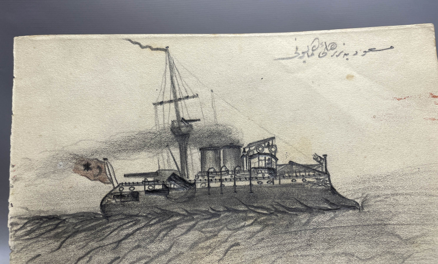 OSMANLI DÖNEMİ MESUDİYE ZIRHLISI KARA KALEM TABLOSU