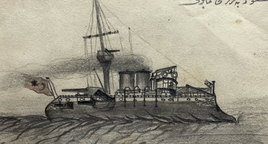 OSMANLI DÖNEMİ MESUDİYE ZIRHLISI KARA KALEM TABLOSU