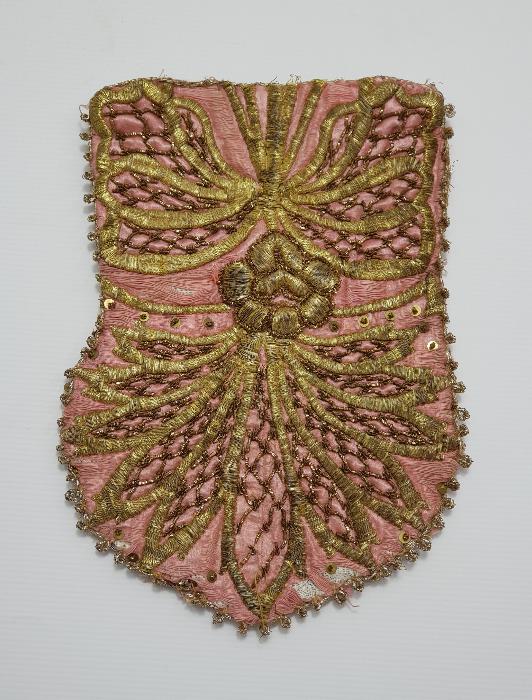 OSMANLI DÖNEMİ İPEK ATLAS ÜZERİ ALTIN SIRMA İŞLEMELİ PARA KESESİ 