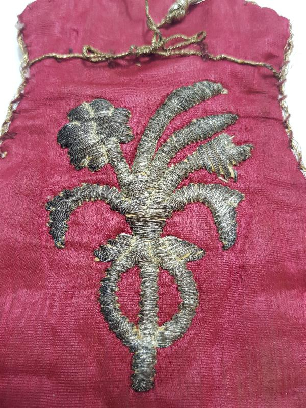 OSMANLI DÖNEMİ SIRMA İŞÇİLİKLİ İPEK PARA KESESİ 