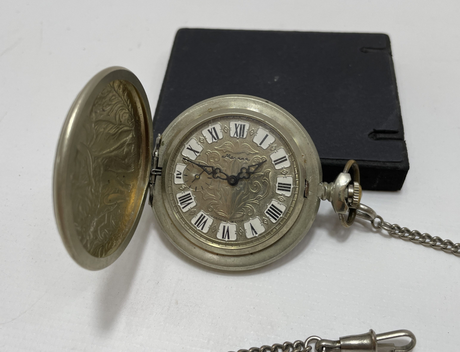 KAPAKLARI KABARTMA İŞÇİLİKLİ AVCI KASA ANTİKA KURMALI CEP SAATİ