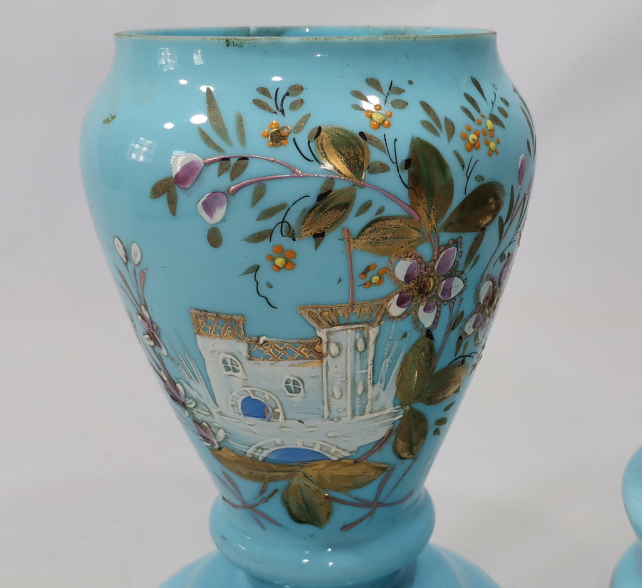 ÜZERİ DOLMABAHÇE SARAYI GÖRSELLİ EL BOYAMA OSMANLI DÖNEMİ  GAZ LAMBASI